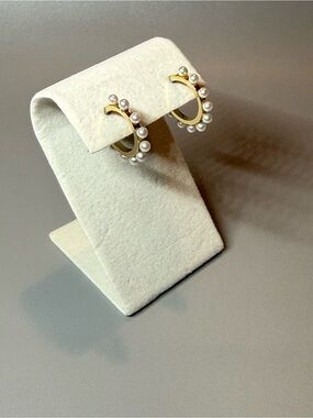 LOFT Gold Pearl Hoop Earrings Minimalist Faux Pearl Hoops